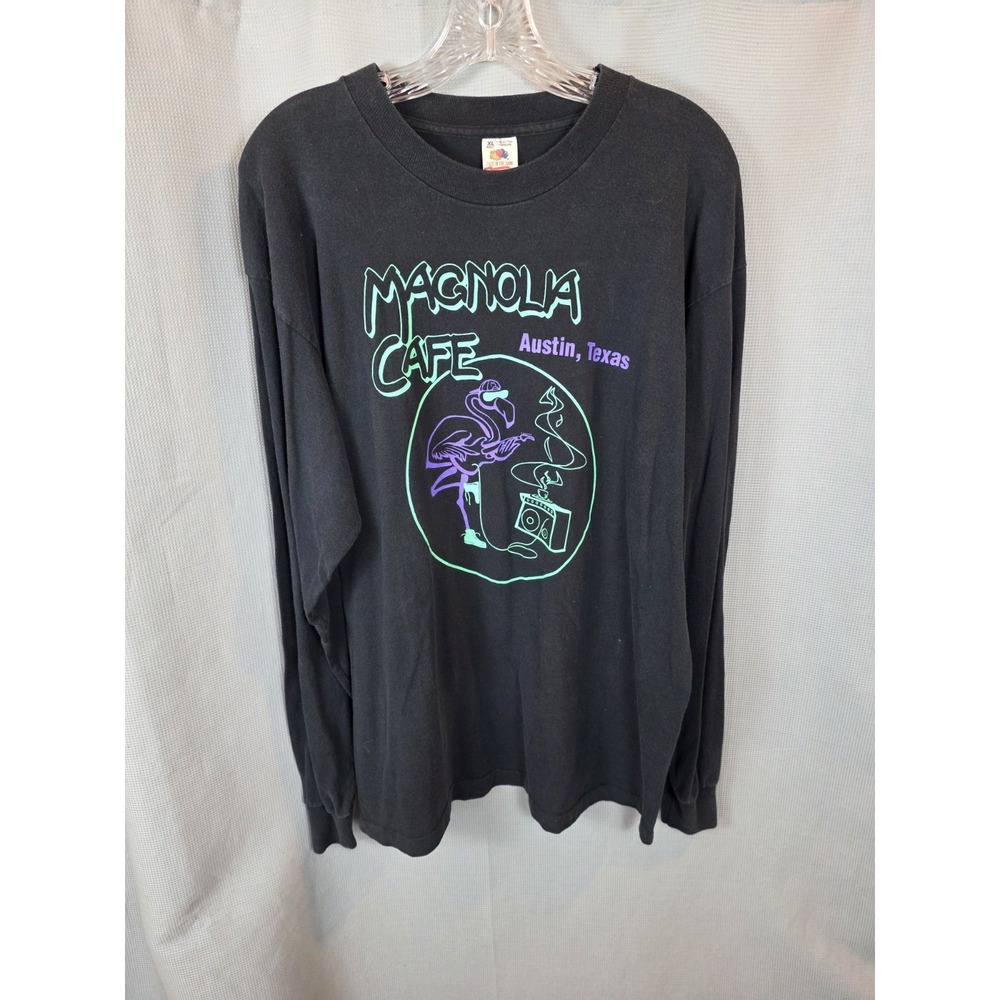 Vintage Magnolia Cafe Austin Texas Graphic T Shirt Size XL Black Long Sleeve 90s